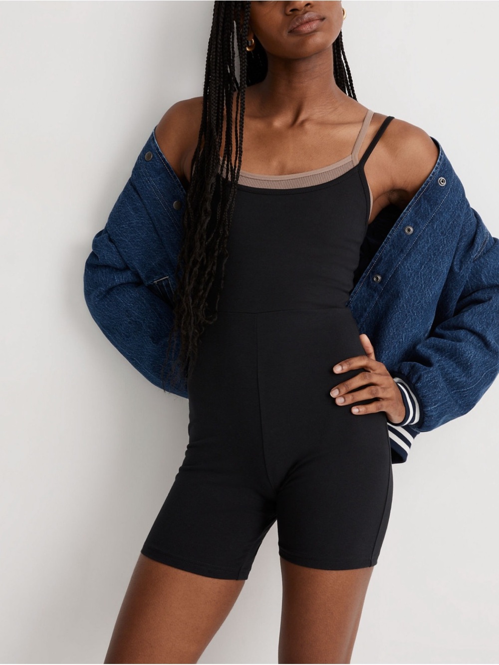 Madewell Black Knit Biker Romper Size Large Sleeveless Stretch One Piece